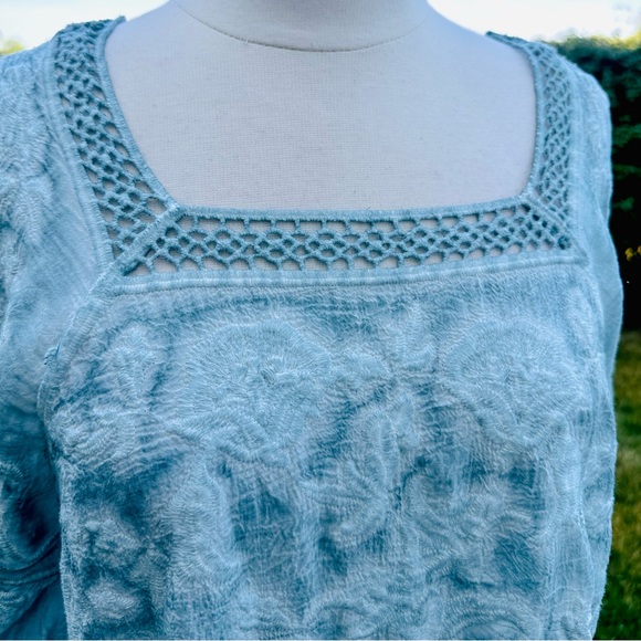 DEMOCRACY cold shoulder blouse lace detail subtle embroidery print Small - Picture 11 of 16